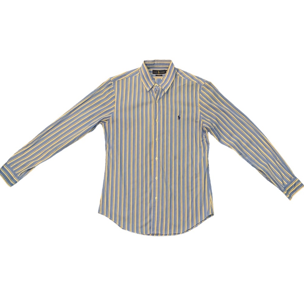Ralph Lauren Blue & Yellow Striped Polo Button Down Shirt Men’s Medium Slim Fit